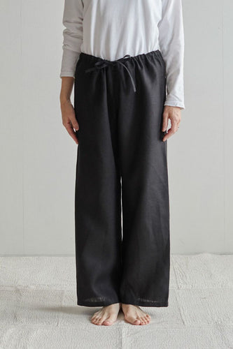 Linen Oise-Drawn String Pants Black