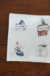 Linen Handkerchief Life with birds