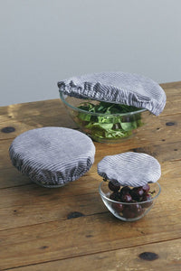 Linen Bowl Covers Sets of 3 Grey White Stripes