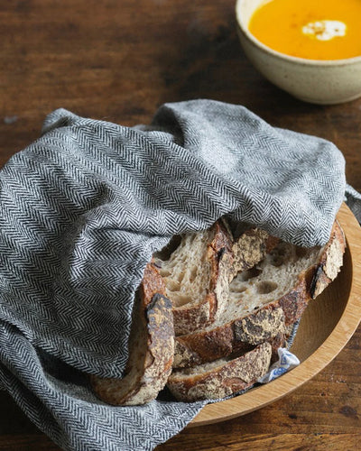 Linen Kitchen Cloth Herringbone Black