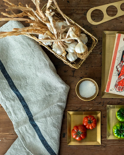 Thick Linen Kitchen Cloth Natural Navy Stripe