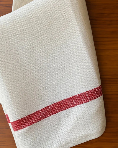 Thick Linen Kitchen Cloth White Red Stripe