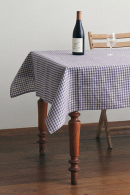 Linen Tablecloth Purple & Beige Checks