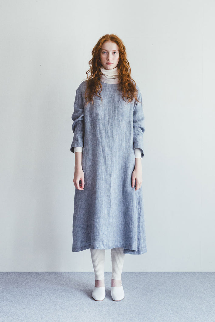 Yua Dress Herringbone Blue