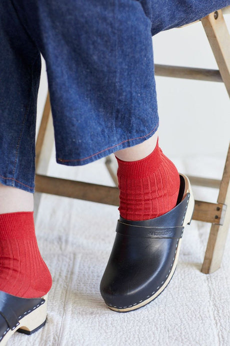 Linen Rib Socks Red