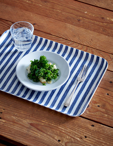 Linen Tray L Blue White Stripes