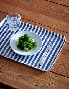 Linen Tray L Blue White Stripes