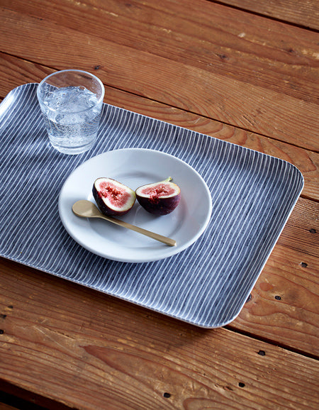 Linen Tray L Grey White Stripes