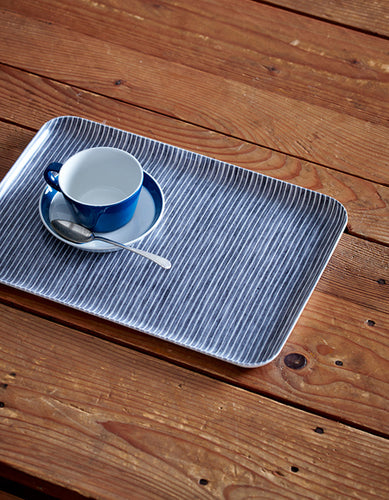 Linen Tray M Grey White Stripes