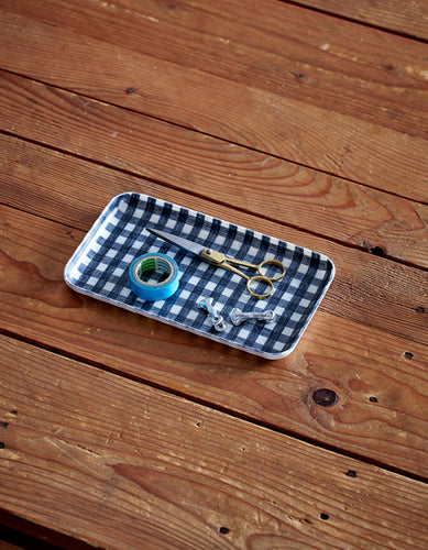 Linen Tray S Navy White Checks