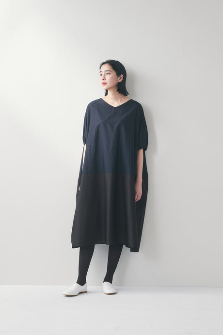 miiThaai Silk & Cotton Caftan Dress Black & Navy