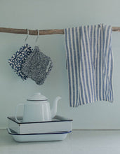 Linen Kitchen Cloth Blue White Stripes