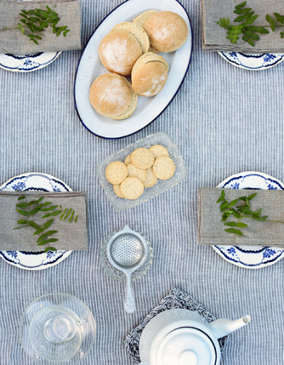 Nappe en lin Rayures grises et blanches