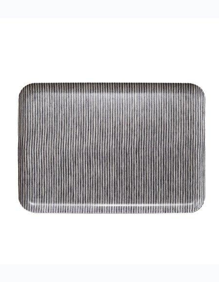 Linen Tray L Grey White Stripes