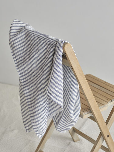 Serviette en lin chambray L Rayures marine