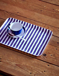 Linen Tray M Blue White Stripes